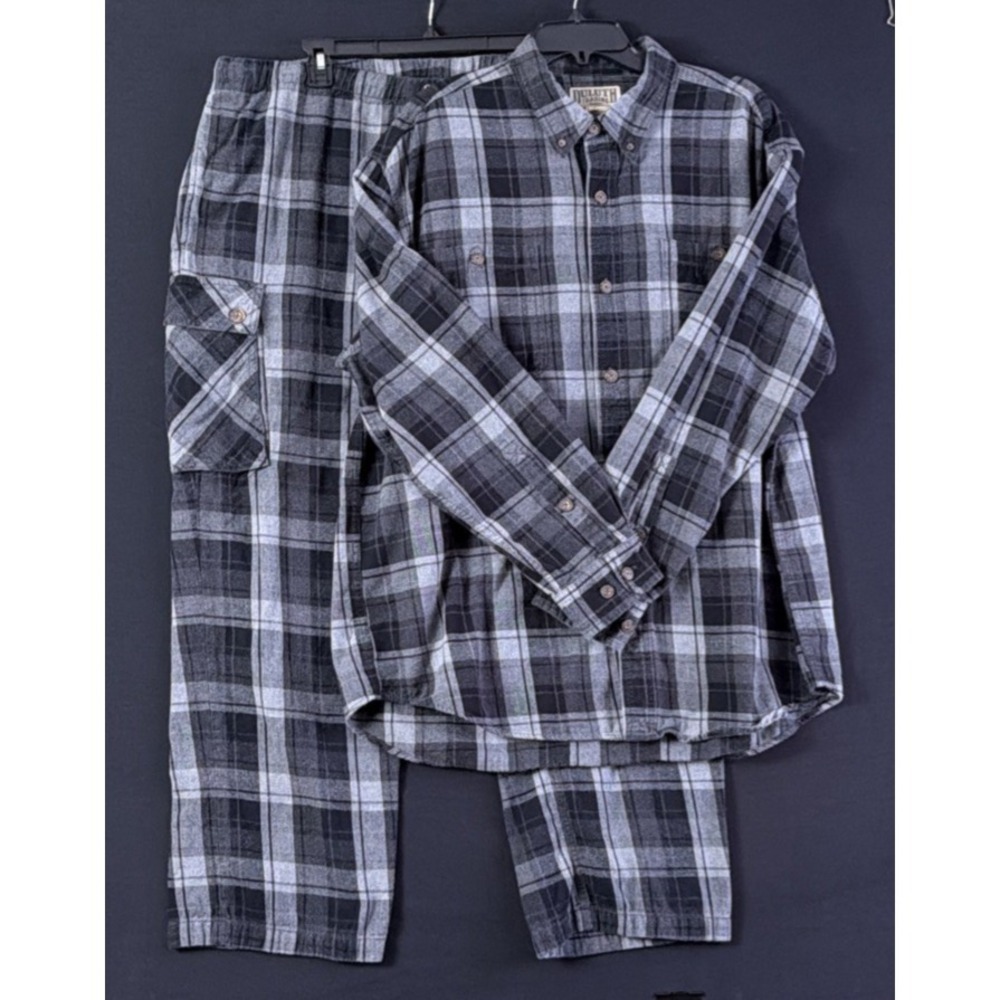 Duluth Trading Co Pajamas Men XL Plaid Flannel Cargo Lounge Sleepwear PAJAMA SET